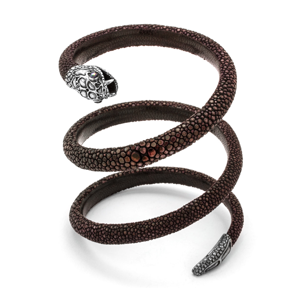 Triple Wrap Snake Spiral Stingray Leather Bracelet