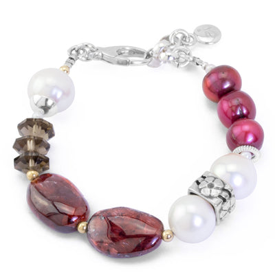 Impressionist Collection Cranberry and White Pearl with Tumbled Garnet and Smoky Qtz Bracelet