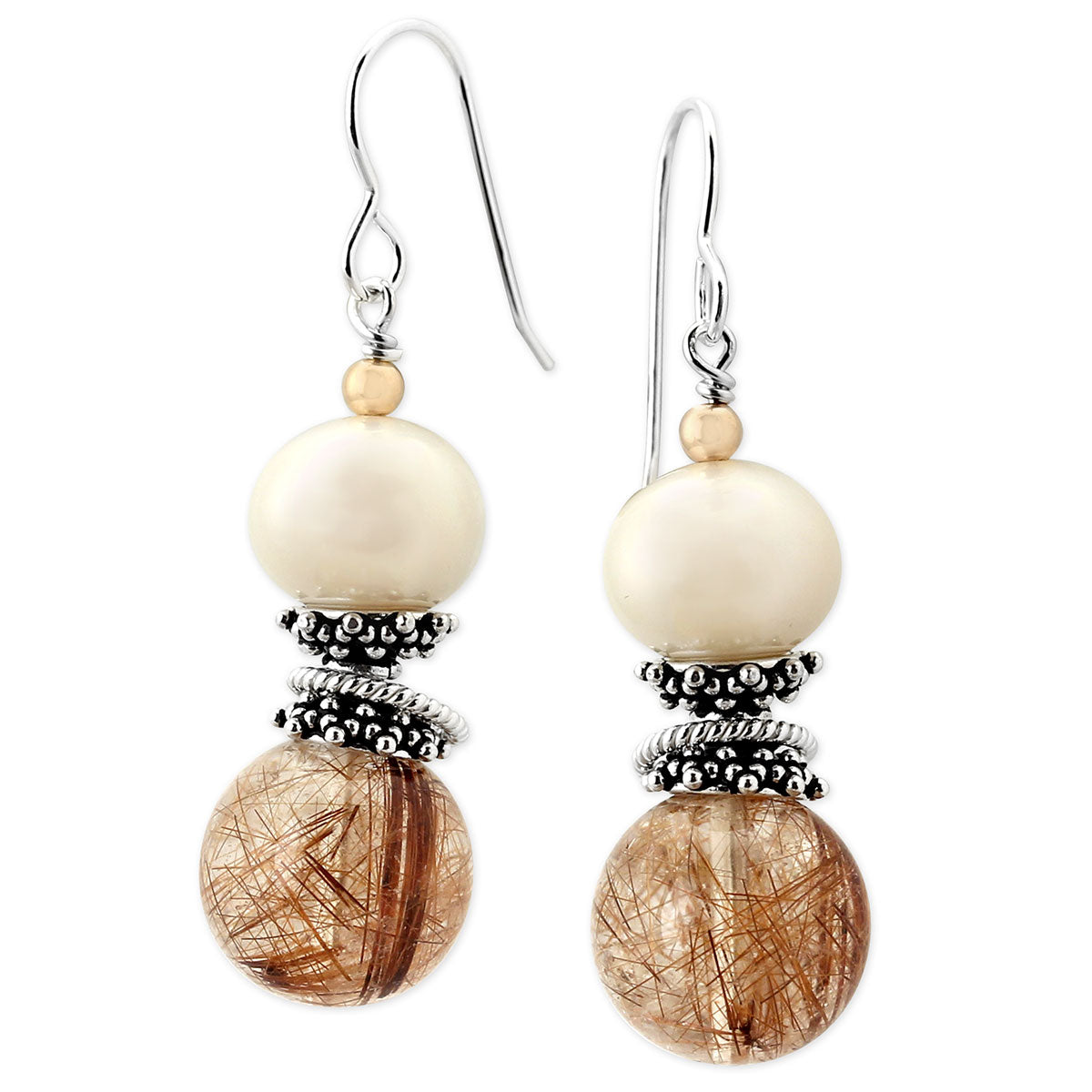 Rutilated Quartz & Freshwater Pearl Earrings-342135