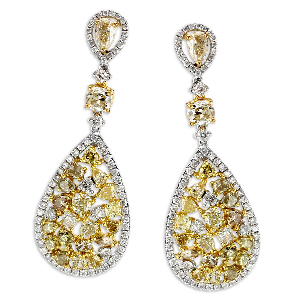 18K White Gold Fancy Yellow Diamond Earrings-341155