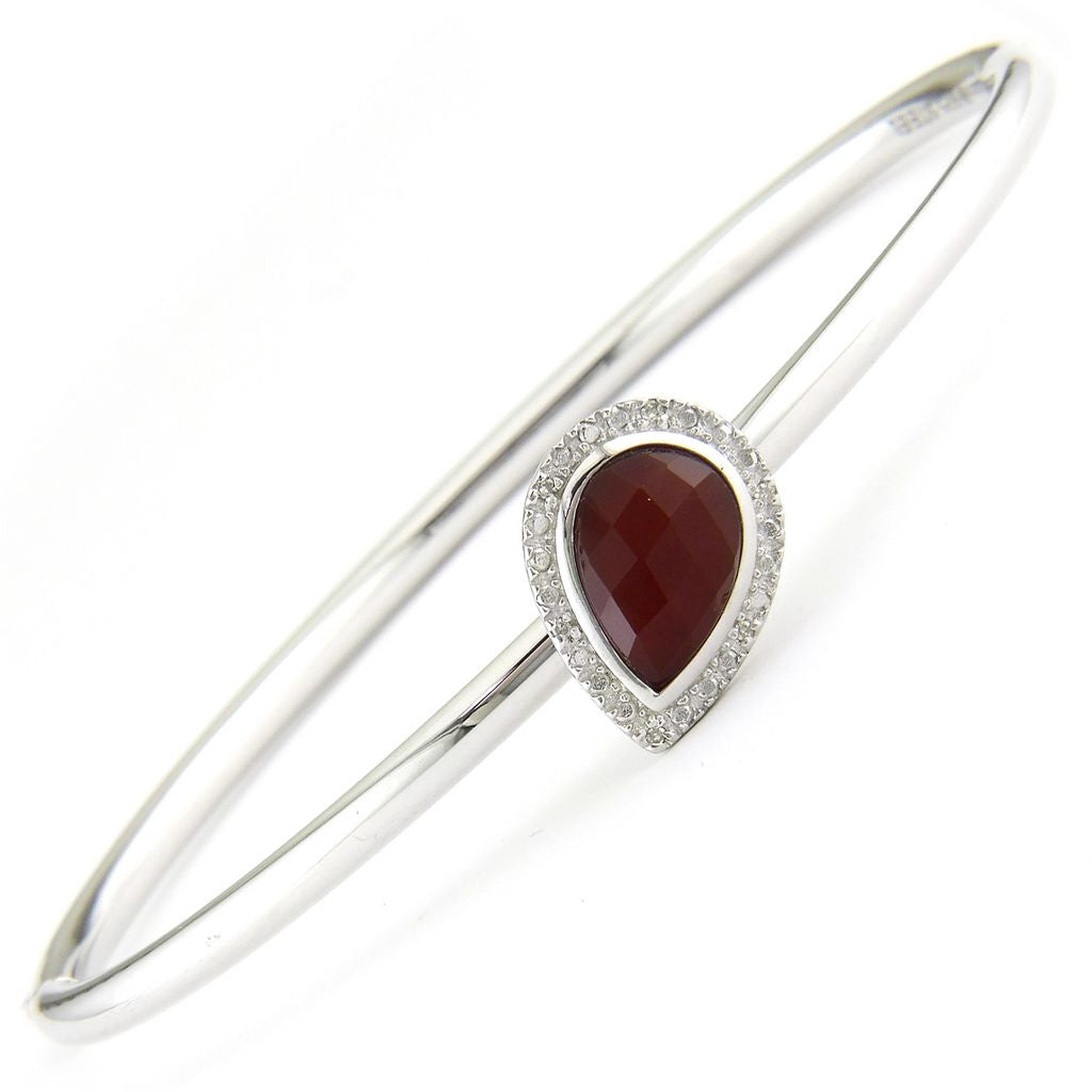 Stainless Steel w/ Pear Shape Red Agate & Diamond Bangle