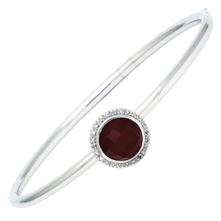 Stainless Steel w/ Red Agate & Diamond Bangle