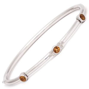Stainless Steel w/ Citrine & Diamond Bangle