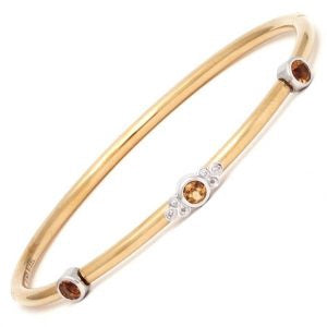Yellow Stainless Steel w/ Citrine & Diamond Bangle