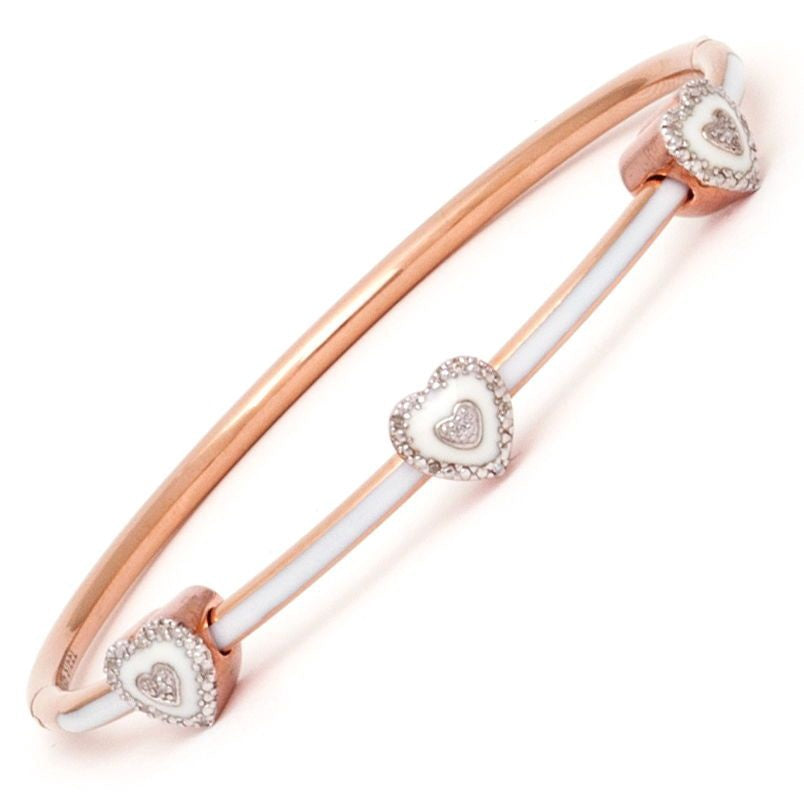 Rose Stainless Steel w/ Pave Diamond Heart Bangle