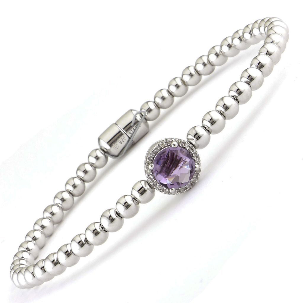 Diamond & Gemstone Sterling Silver Bangle