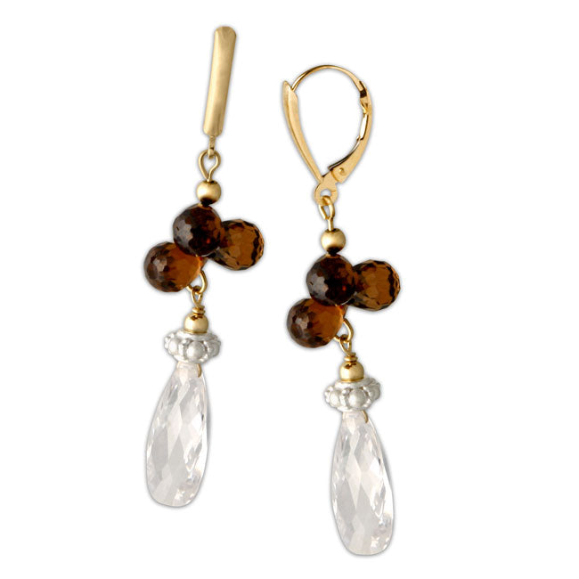 Smoky quartz & Clear CZ Earrings-333255