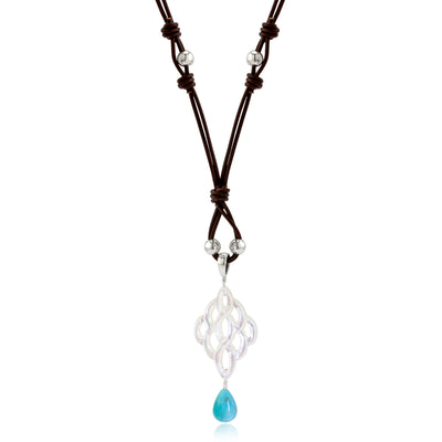 Leather with Mother of Pearl & Amazonite Necklace