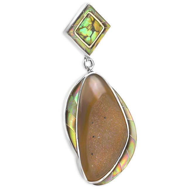 Natural Agate Drusy and Green Turquoise -274081