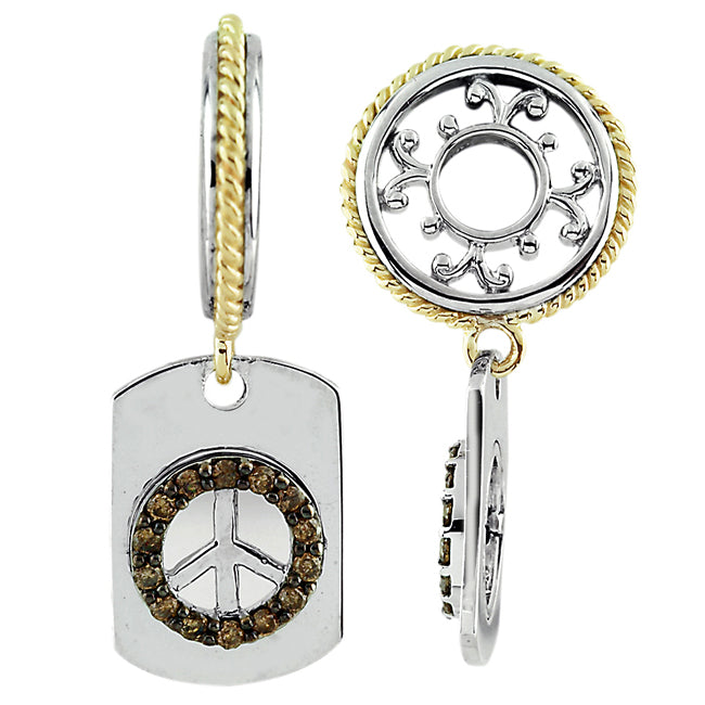 Storywheels Brown Diamonds Peace Sign Dog Tag Sterling Silver/14K Gold Wheel ONLY 2 AVAILABLE!-331623