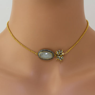 The Goddess Collection Aquamarine & Pyrite Side Cluster Necklace