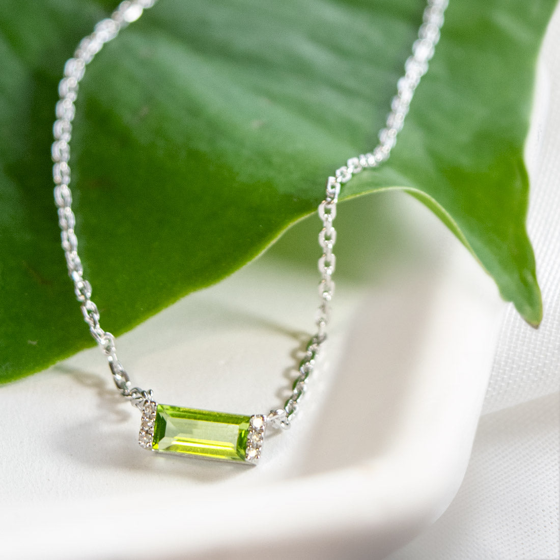 Peridot & Diamond Bar Necklace