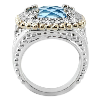.38CT Dia/ Blue Topaz 14KY/ SS Ring