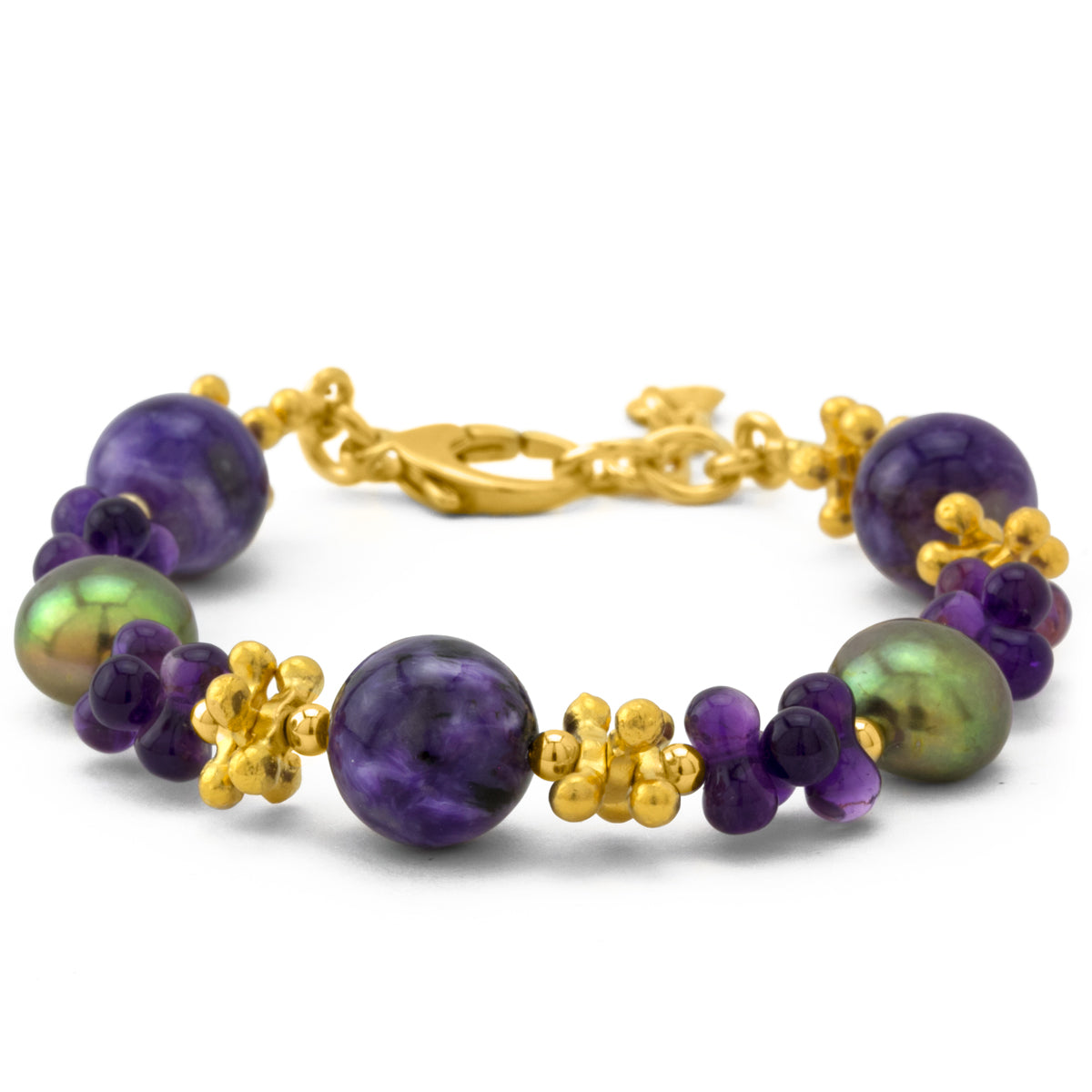 Charoite Amethyst Green Pearl Bracelet