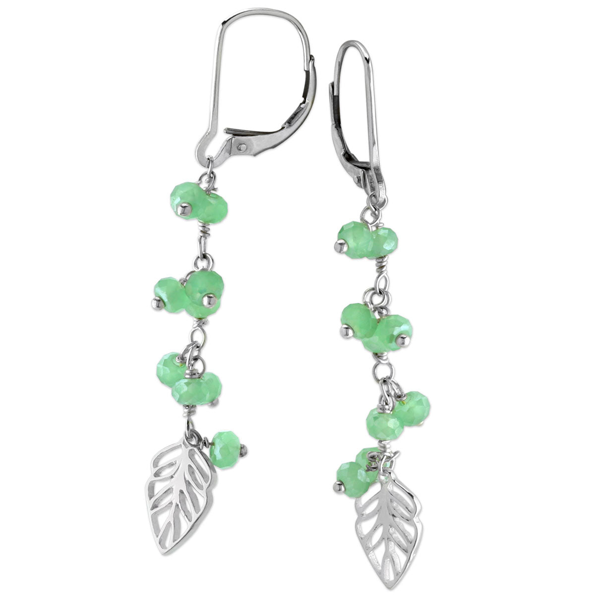 Green Chalcedony Leaf Earrings