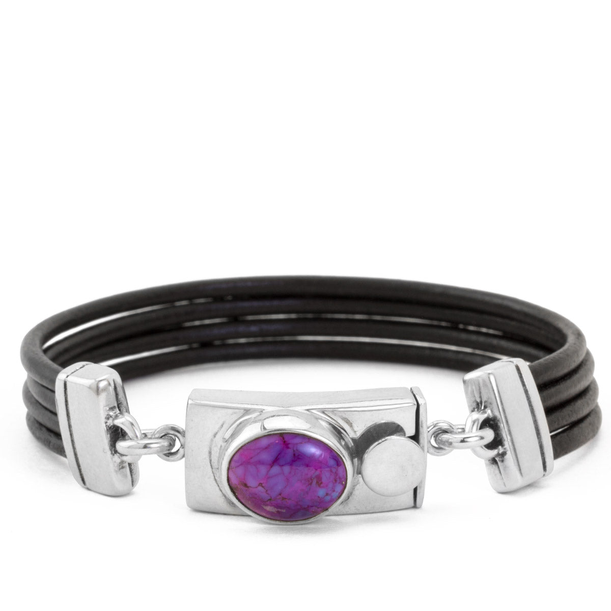 Leather with Purple Turquoise Clasp Bracelet