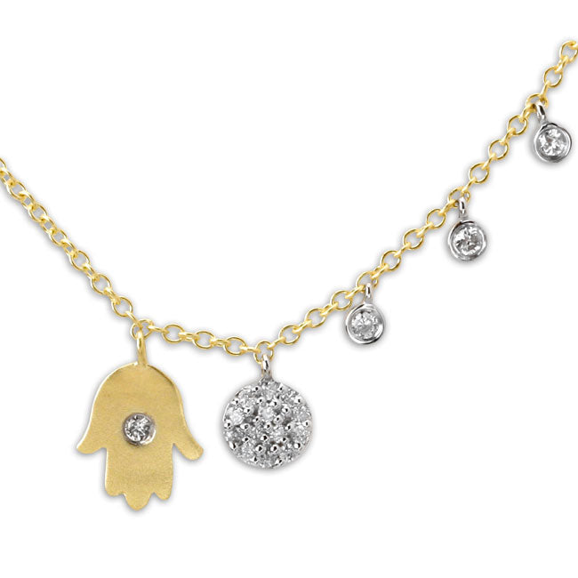 14K Yellow Gold Mini Hamsa Diamond Necklace-338573