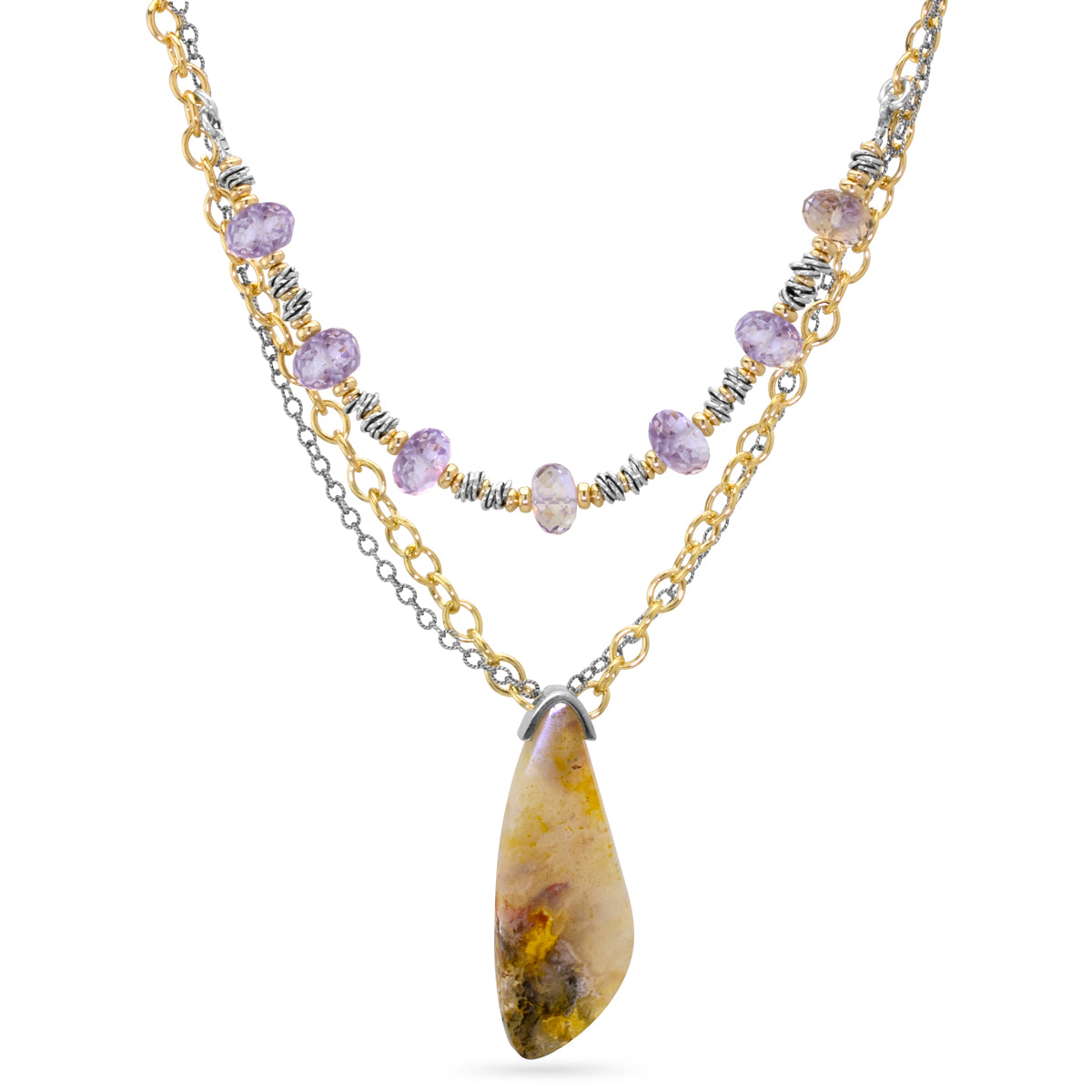 The Goddess Collection Plume Agate & Ametrine Necklace