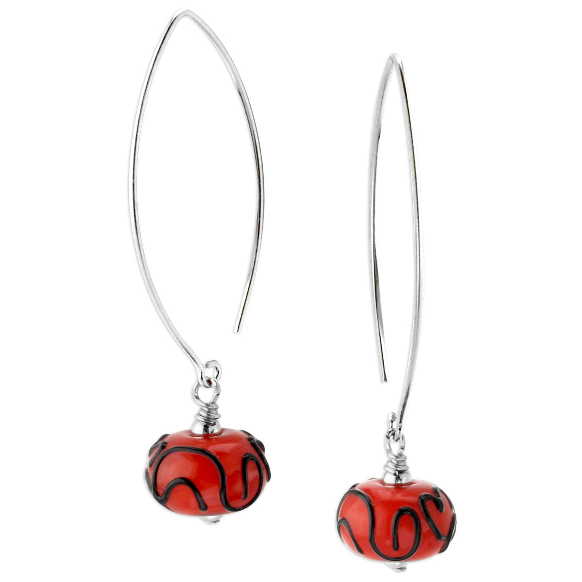 Red and Black Lampwork Earrings-344020