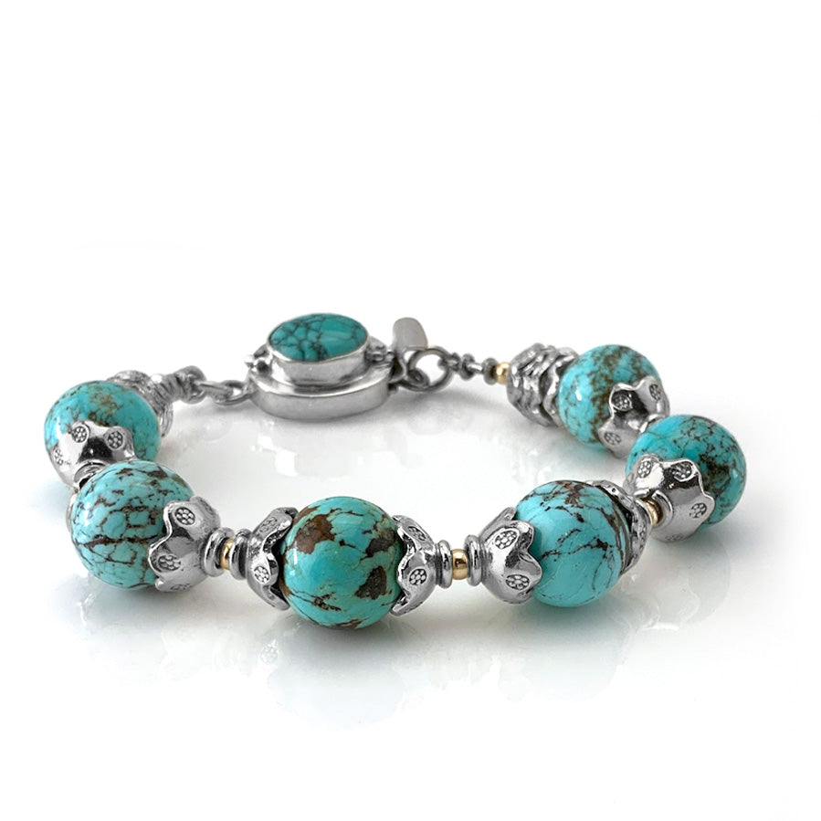 Turquoise & Fine Silver Box Clasp Bracelet