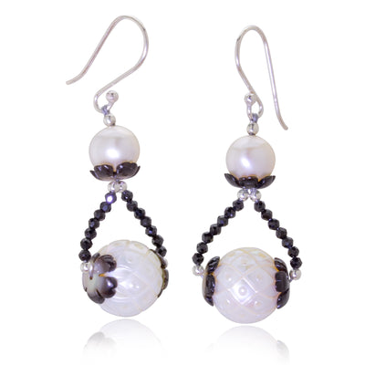 Impressionist Collection Black Mother of Pearl & Carved Pearl Earrings