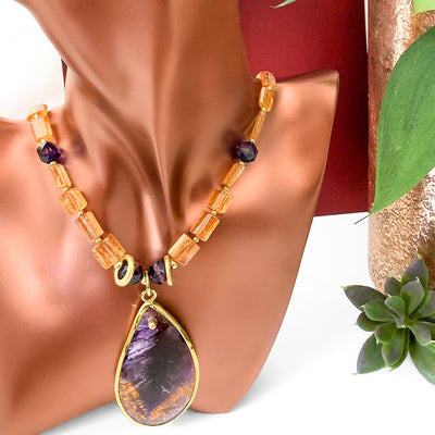 Cacoxenite in Amethyst & Imperial Topaz Necklace