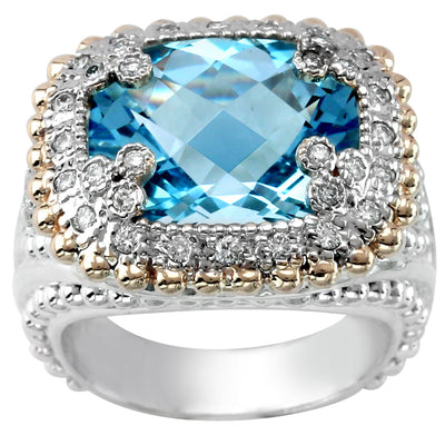 .38CT Dia/ Blue Topaz 14KY/ SS Ring