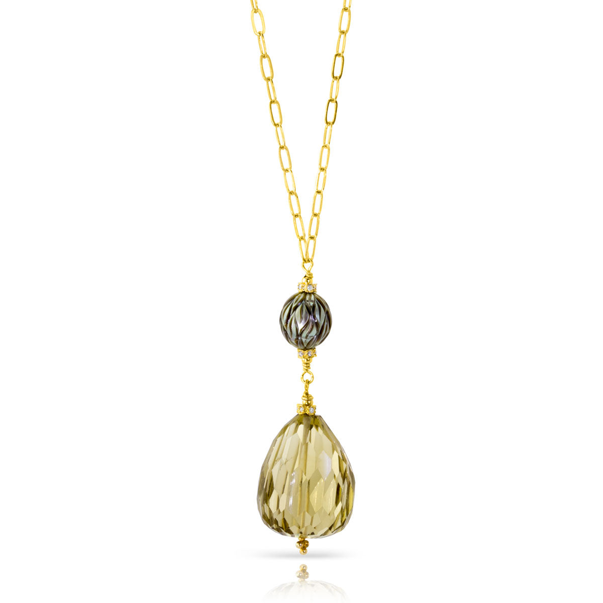 Impressionist Collection Honey Quartz & Carved Pearl Necklace