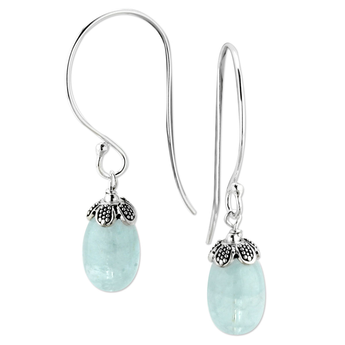 Aquamarine and granulated Sterling Silver Earrings-343125