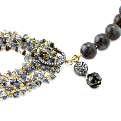 Tahitian Pearl, Labradorite and Sapphire Necklace