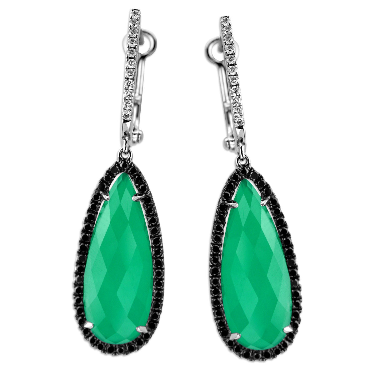 Green Agate & Diamond Earrings-339565