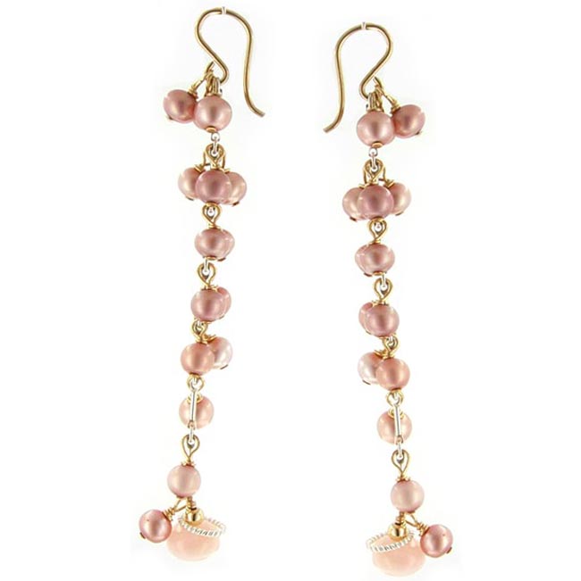 Pink Peruvian Opal & Pearl Earrings-207584
