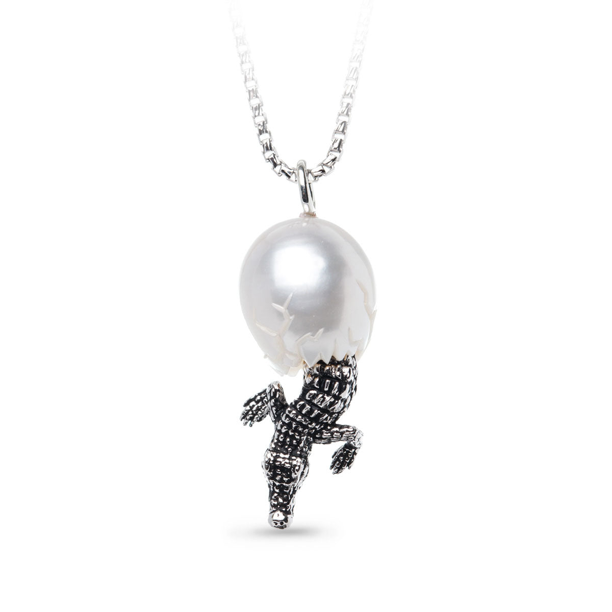 Galatea Alligator Carved White Pearl Egg Necklace