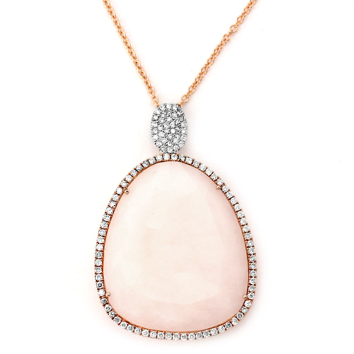 14 K Rose Gold Diamond & Pink Opal Necklace-342257
