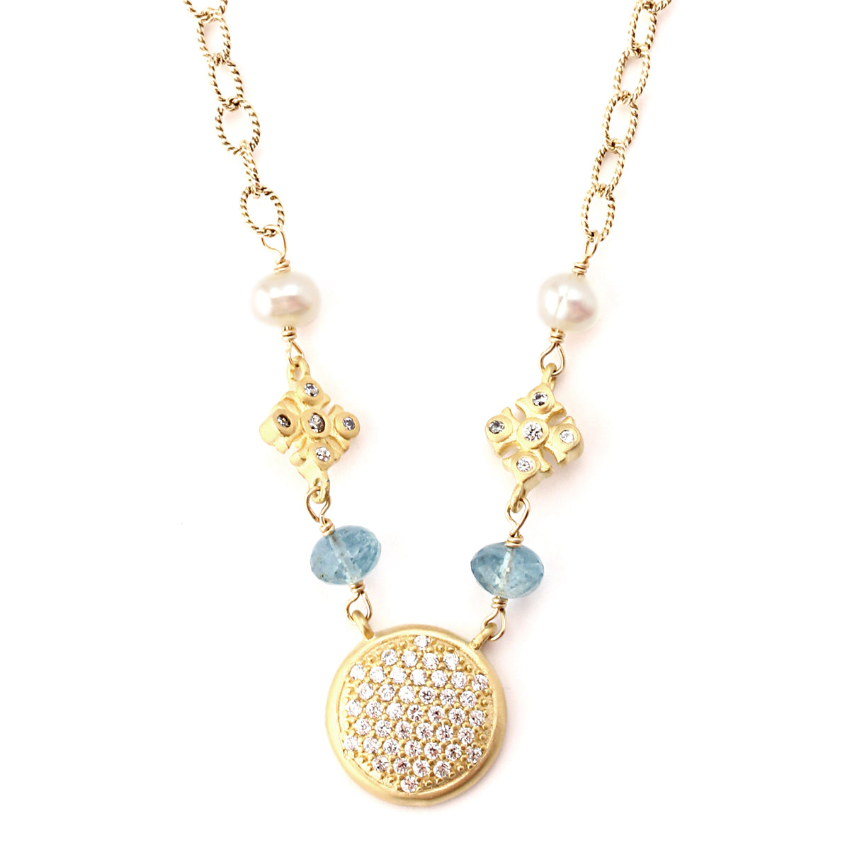 Aquamarine & Pearl Accent Necklace-347251