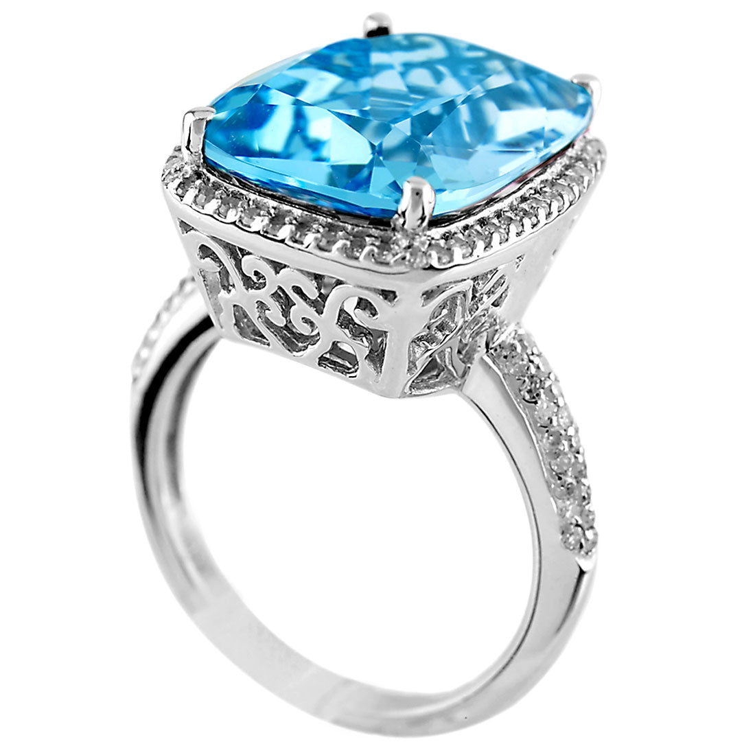 Blue Topaz and Diamond Ring