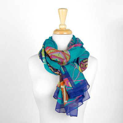 Teal Abstract Silk Scarf