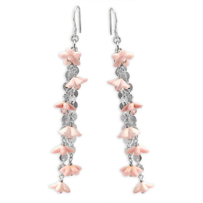 Pink Carved Flower Earrings-338284