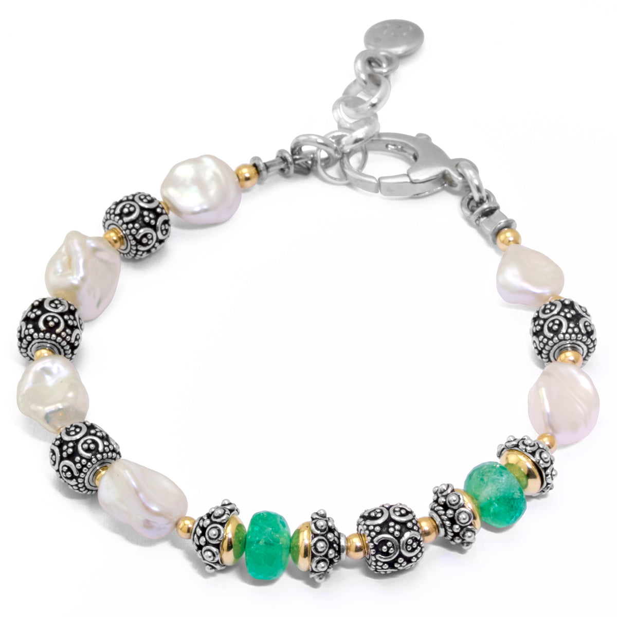 Freshwater Keishi Pearl & Emerald Bracelet