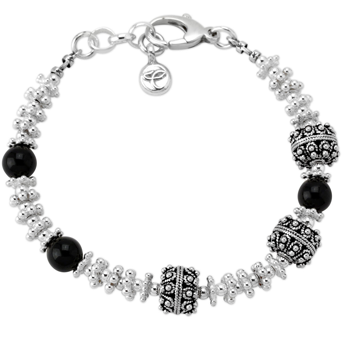 Smooth Onyx and Sterling Silver Bracelet-341889