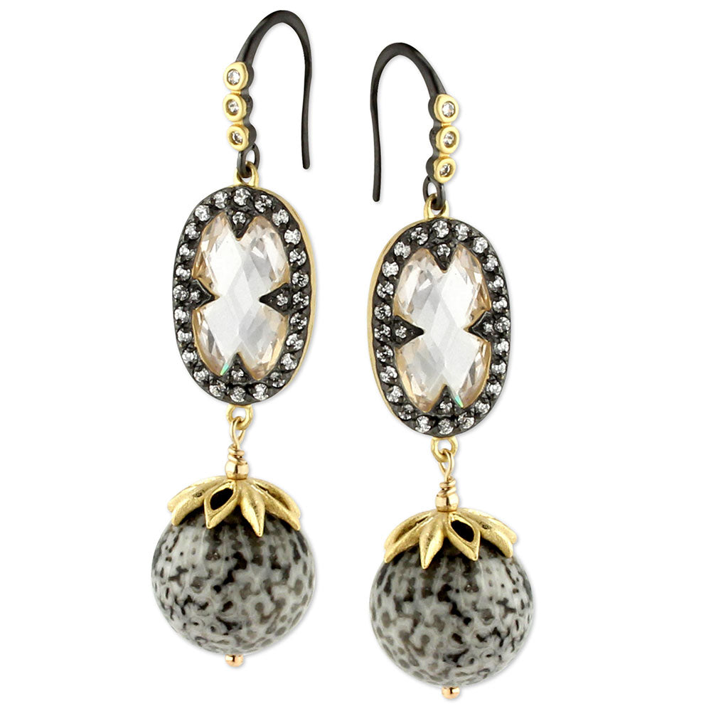 Bryozoan Coral & Topaz Earrings-347570