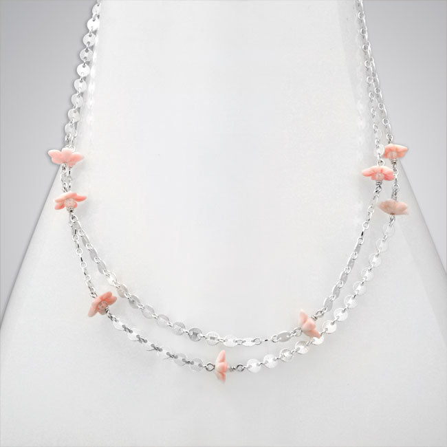 Carved Pink Shell Flower Necklace-338276