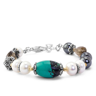 Impressionist Hematite, Turquoise and Pearl Bracelet