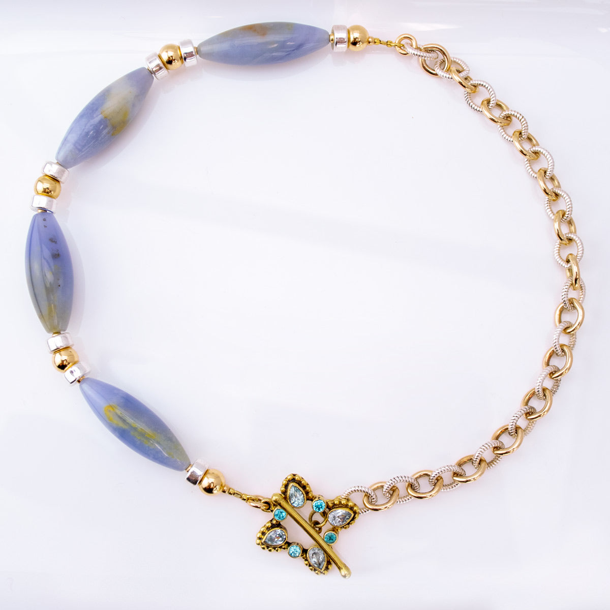Natural Blue Chalcedony w/ Blue Topaz & Aquamarine Necklace