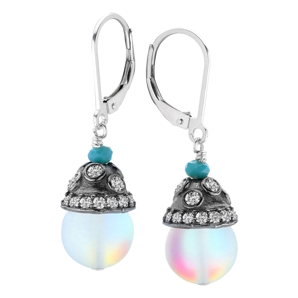 Iridesecent Glass & White Topaz Earrings-349540
