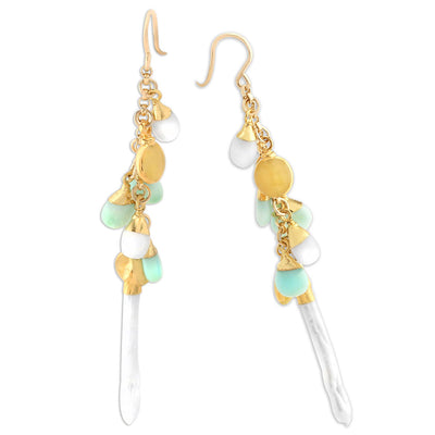 White Stick Pearl & Jade Earrings-341343