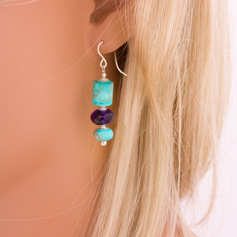 Impressionist Collection Turquoise with Amethyst Dangle Earrings