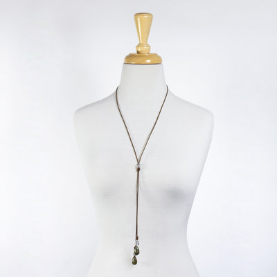 Greek Leather & Green Opal Tassel Necklace