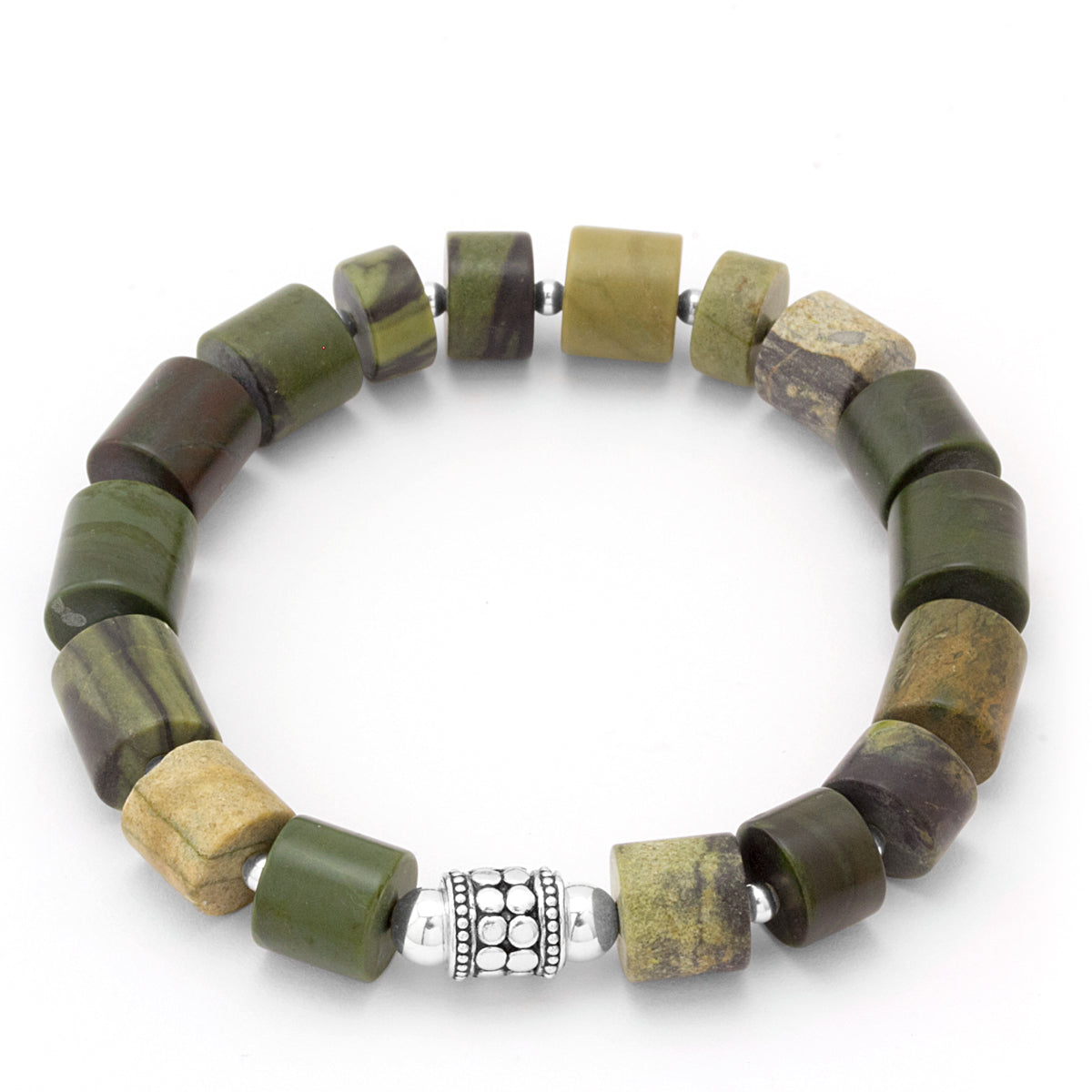 Green Camouflage Jasper Stretch Bracelet - 1