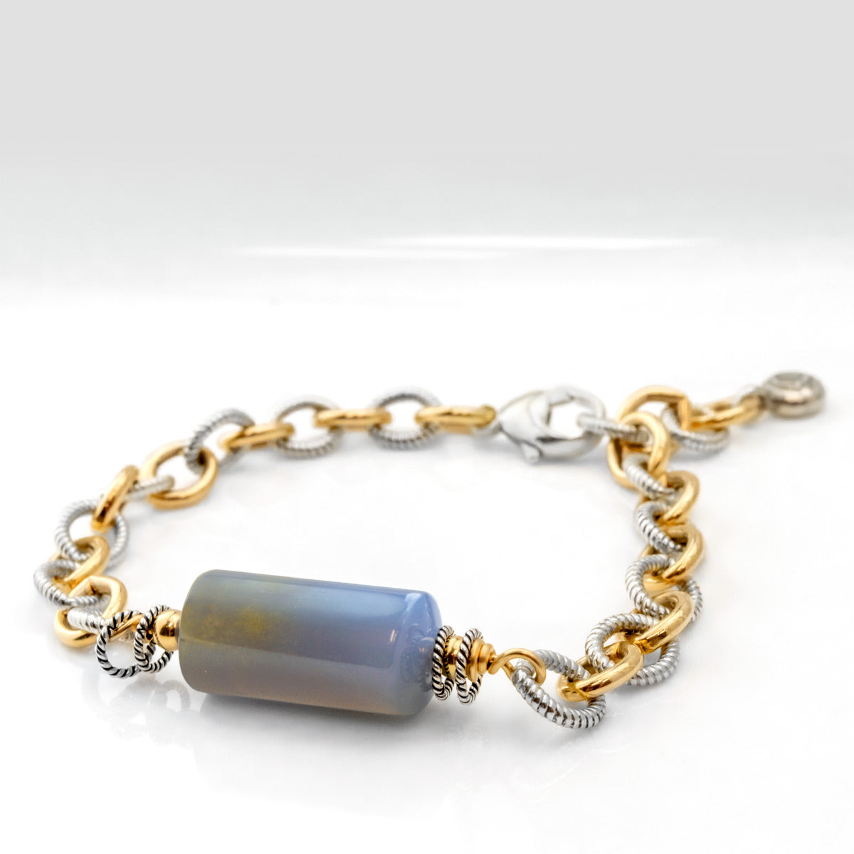 Natural Blue Chalcedony Chain Bracelet